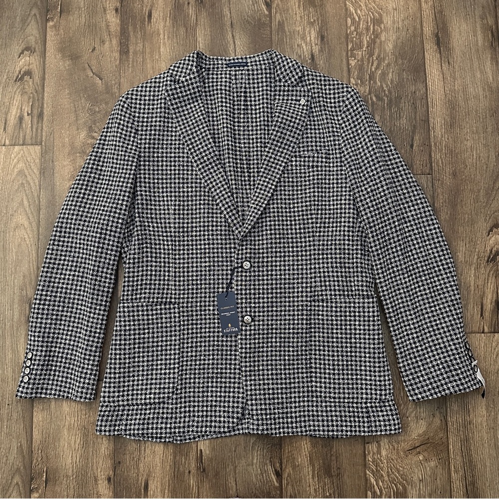 Stafford Classic Fit Sport Coat Blazer Jacket Men’s Size 44R Navy Check